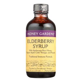 Honey Gardens Apiaries Elderberry Syrup - Apitherapy Raw Honey - Propolis And Elderberries - Cough - 4 Oz